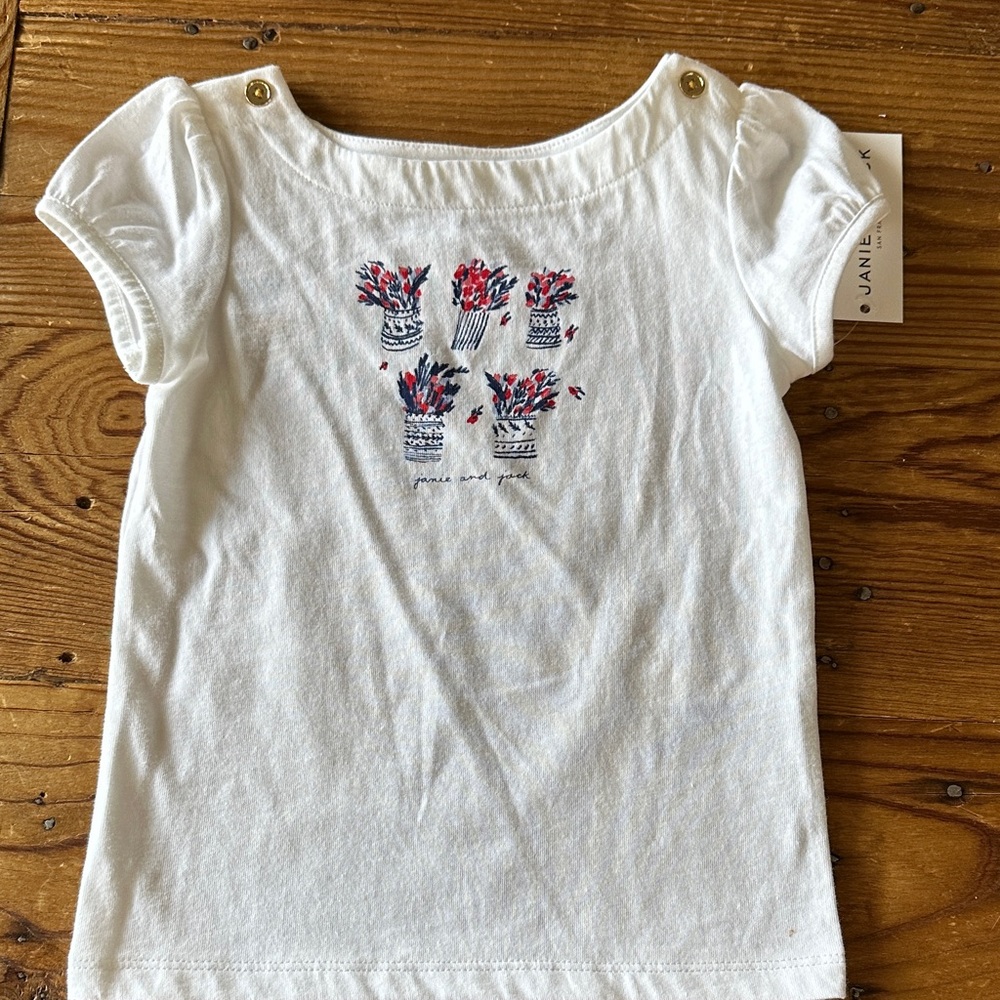 Janie and Jack White Tee with Floral Pots